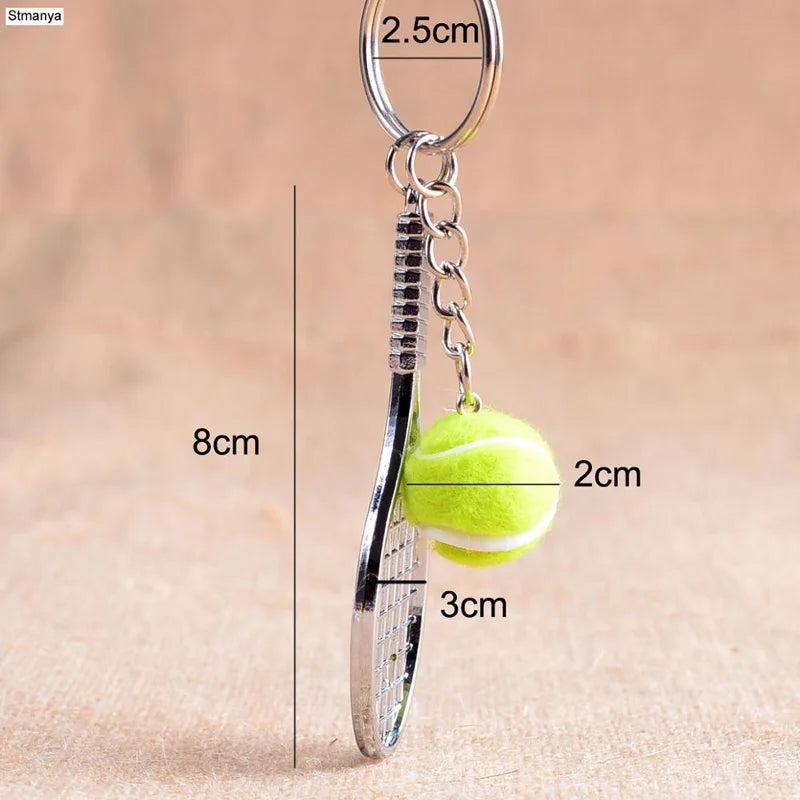 Tennis Racket Keychain with Ball Pendant