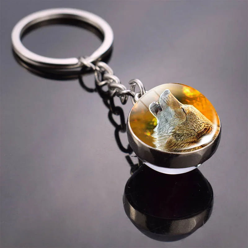 Double-Sided Fox Glass Ball Keychain