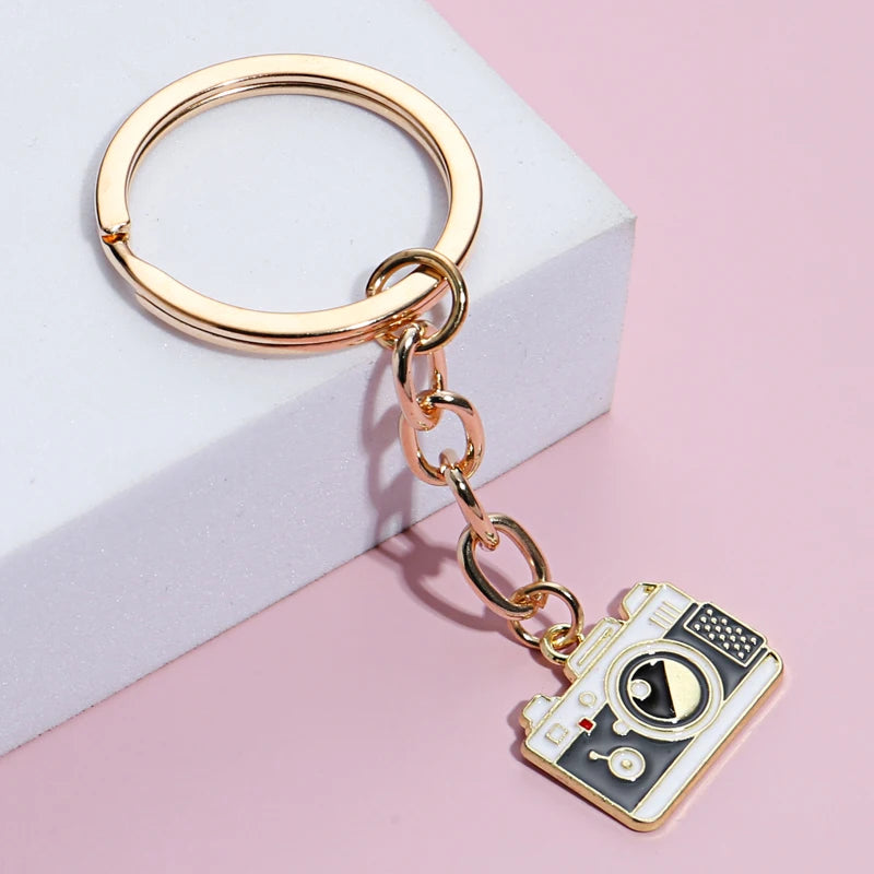 Enamel Camera Charm Keychain with Split Ring