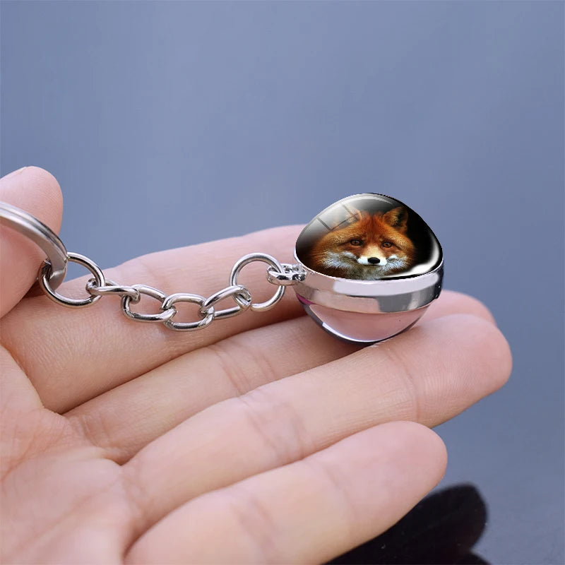 Double-Sided Fox Glass Ball Keychain