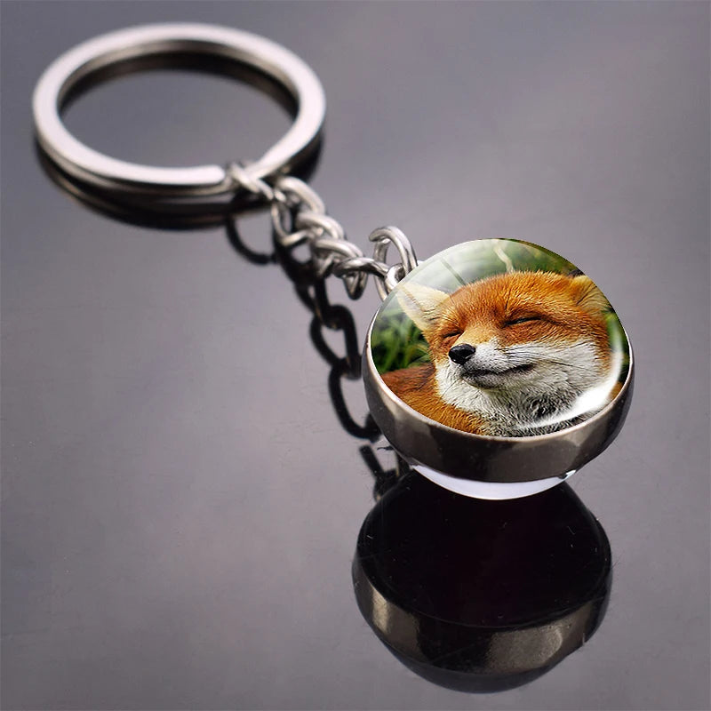 Double-Sided Fox Glass Ball Keychain