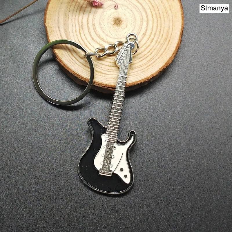 Silver-Plated Guitar Keychain
