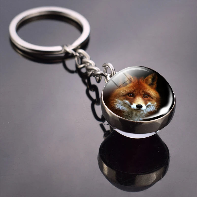 Double-Sided Fox Glass Ball Keychain
