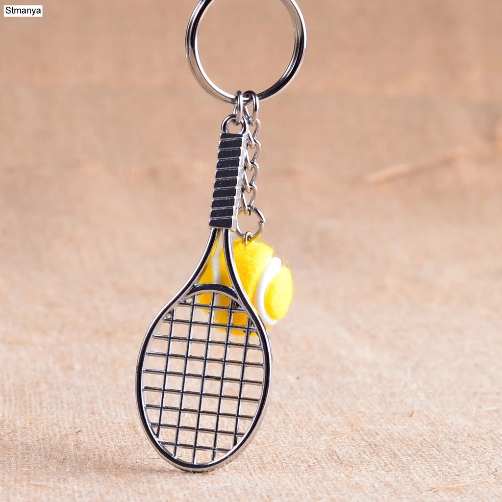 Tennis Racket Keychain with Ball Pendant
