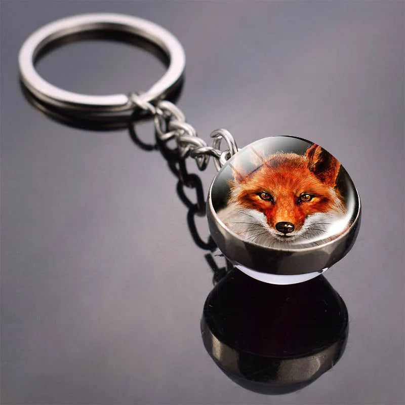 Double-Sided Fox Glass Ball Keychain