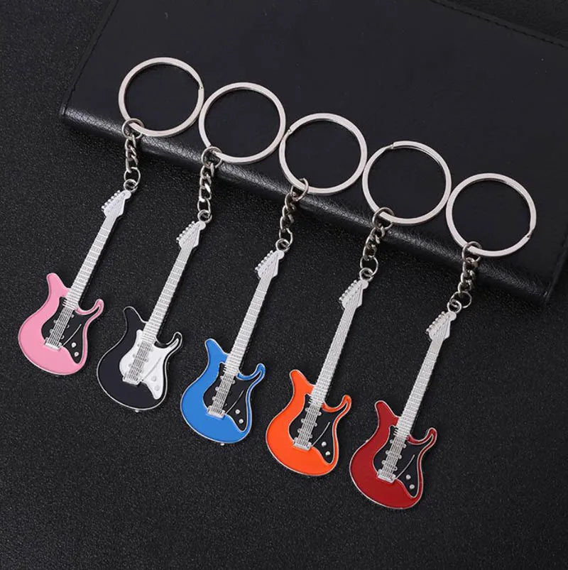 Silver-Plated Guitar Pendant Keychain