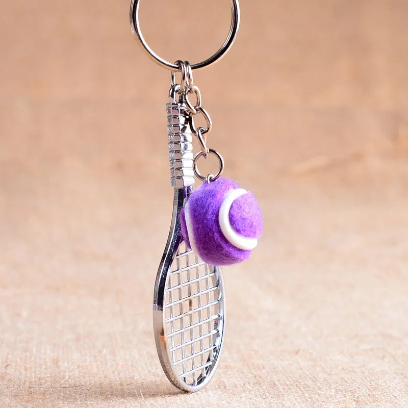 Tennis Racket Keychain with Ball Pendant