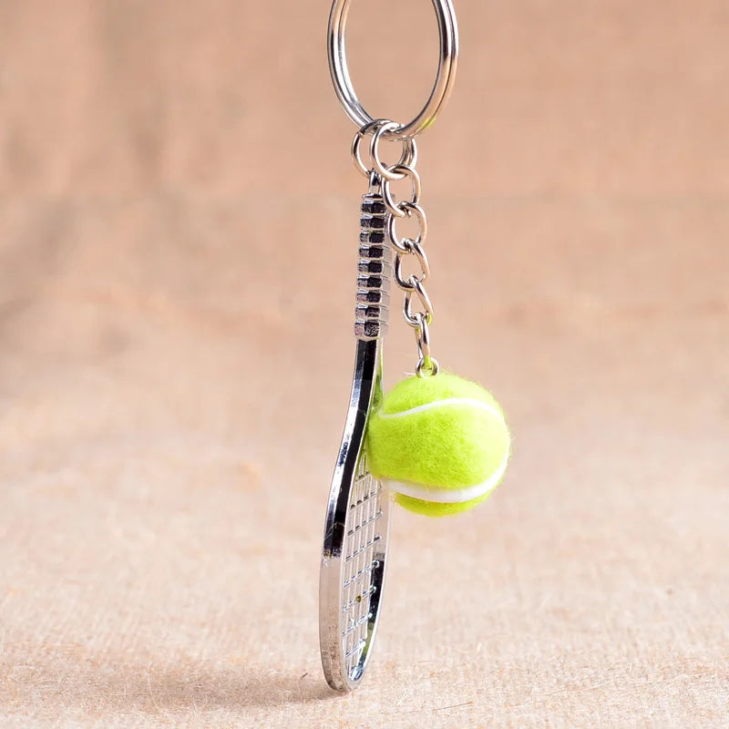 Tennis Racket Keychain with Ball Pendant