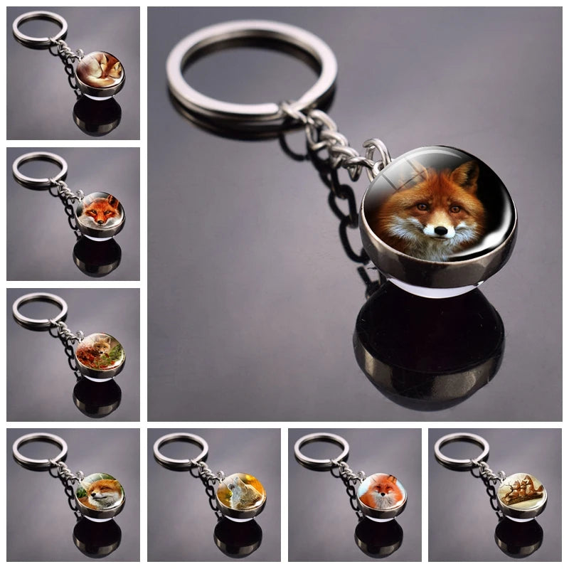 Double-Sided Fox Glass Ball Keychain