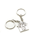 Silver House-Shaped Couple Keychains, Set of Two