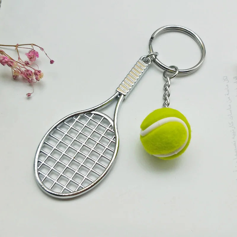 Tennis Racket Keychain with Ball Pendant