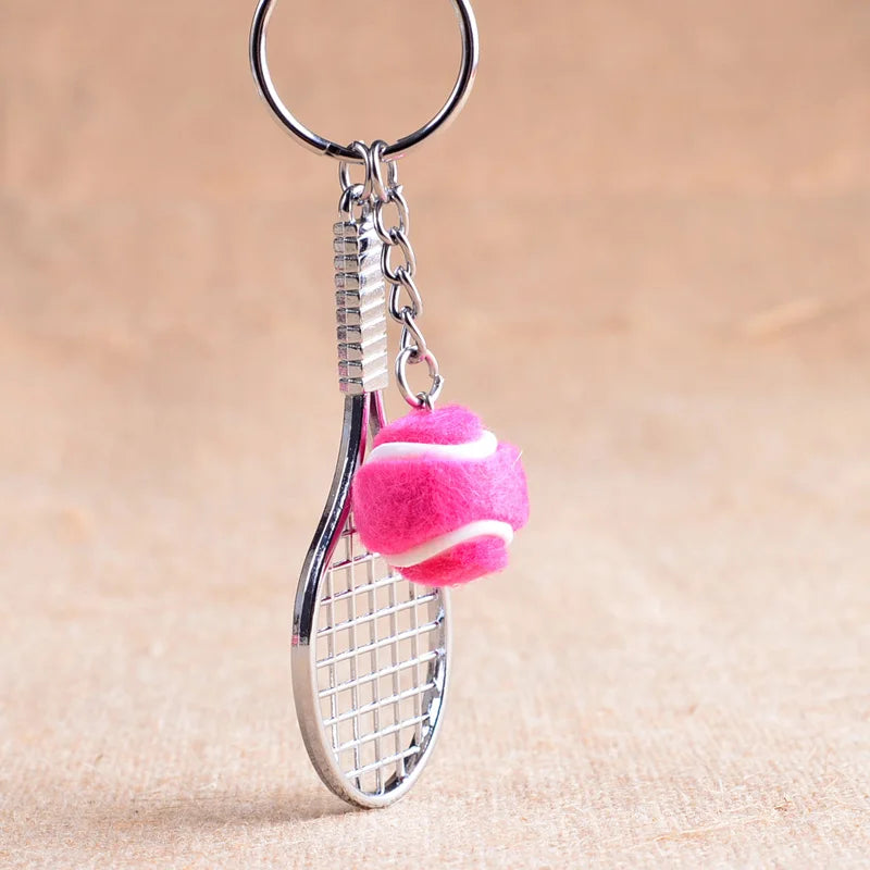 Tennis Racket Keychain with Ball Pendant
