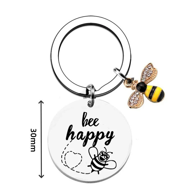 Bee Happy Keychain - Inspirational Gift for Women, Mom, Daughter, Son, Niece, Nephew, and Friends - Perfect for Birthdays, Chris