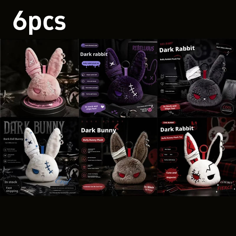 Plush Gothic Rabbit Head Keychain with Ear Piercings