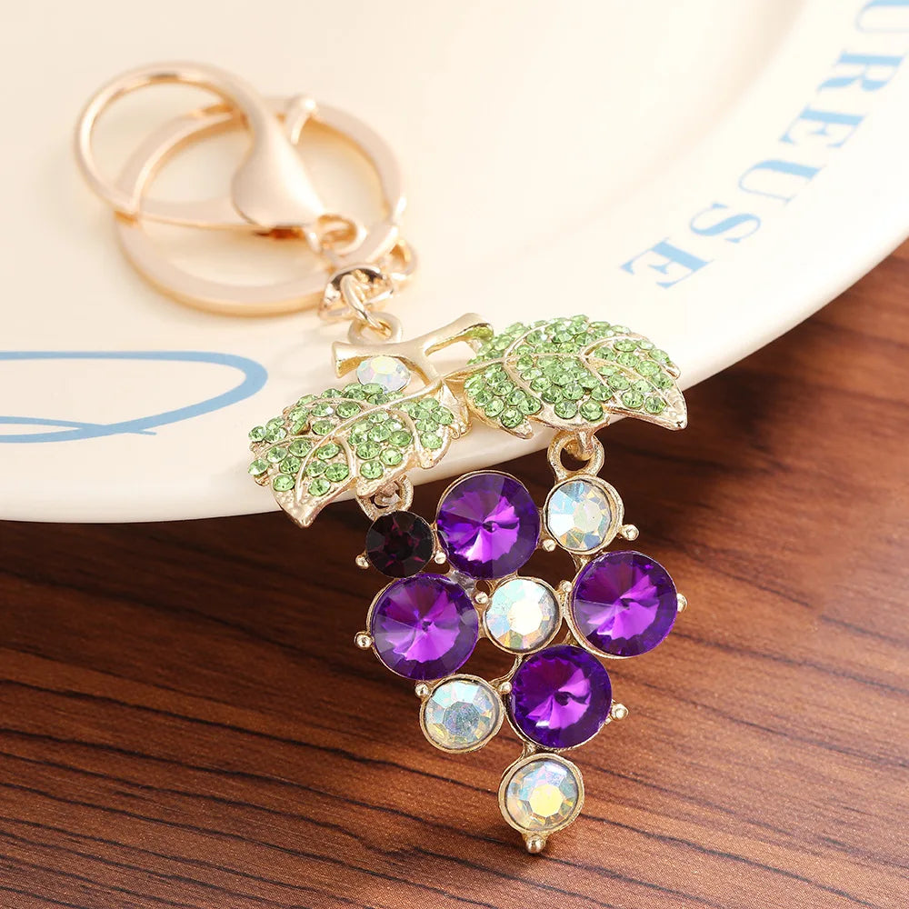 Rhinestone Grape Keychain and Bag Charm