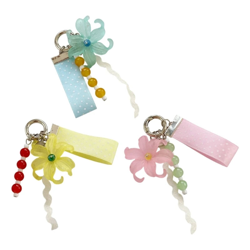 Translucent Glass Flower Keychain and Bag Charm