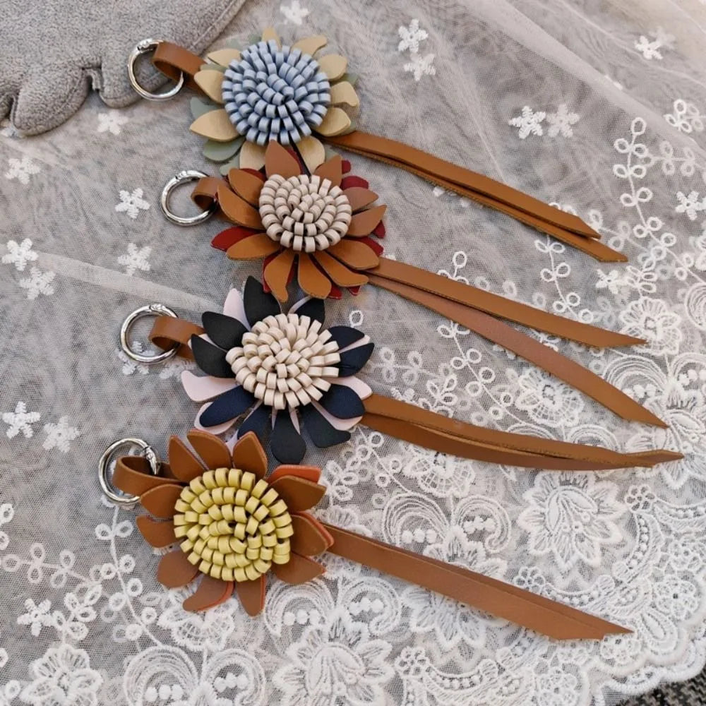 PU Leather Sunflower Bag Charm and Keychain