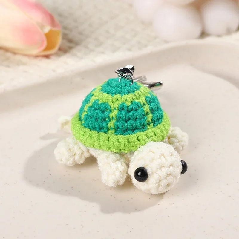 Crocheted Turtle Keychain with Steel Clasp