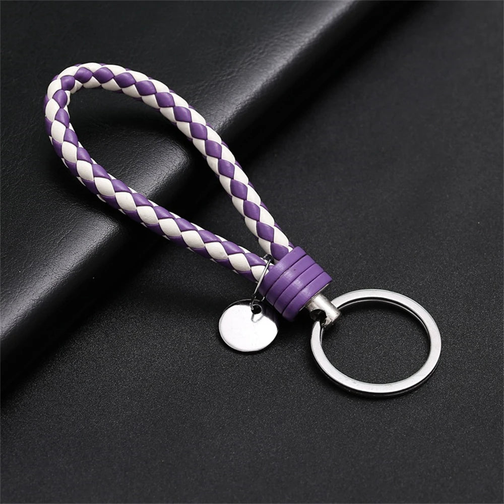 Braided PU Leather Keychain with Silver Buckle