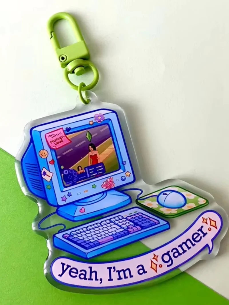 Acrylic Keychain "Yeah, I'm a Gamer" | Funny Cozy Simulation Games Acrylic Epoxy Charm | Gift Accessory for Gamers