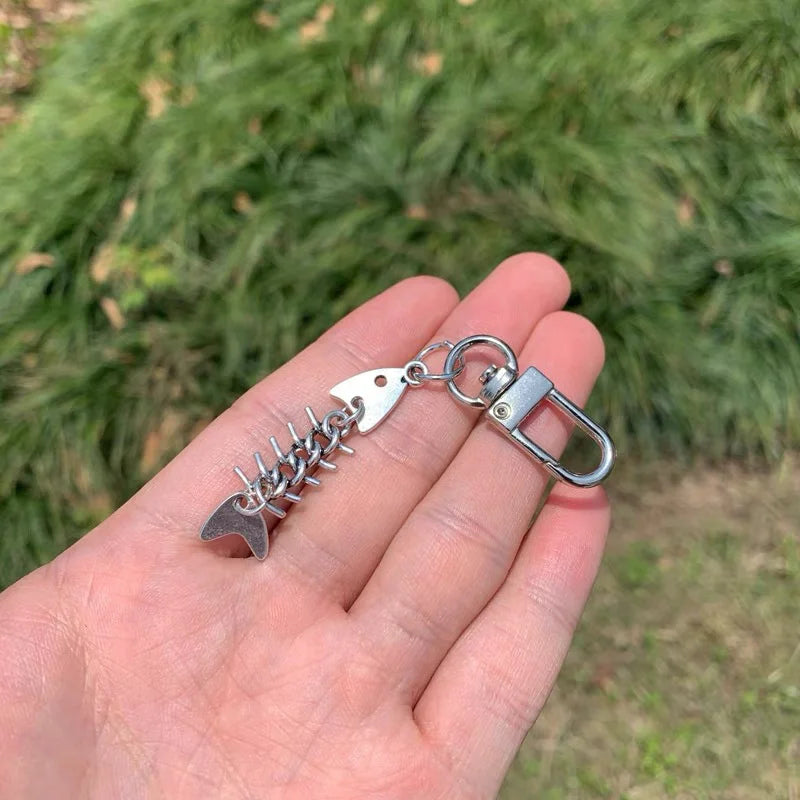 Fish Bone Keychain in Silver Zinc Alloy