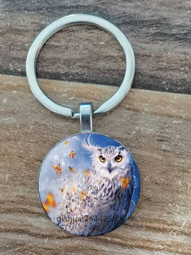 Owl Picture Keychain with Zinc Alloy and Glass