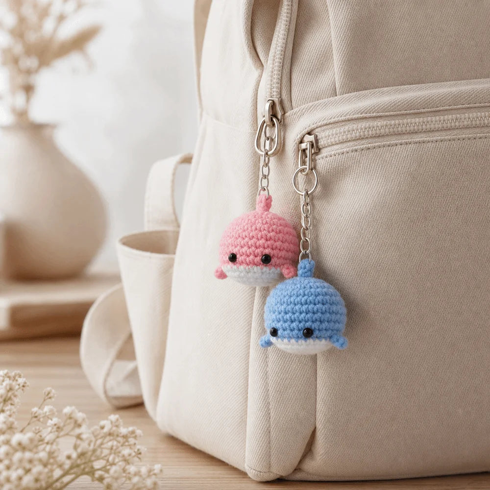 Crocheted Whale Bag Charm with Carabiner Clip