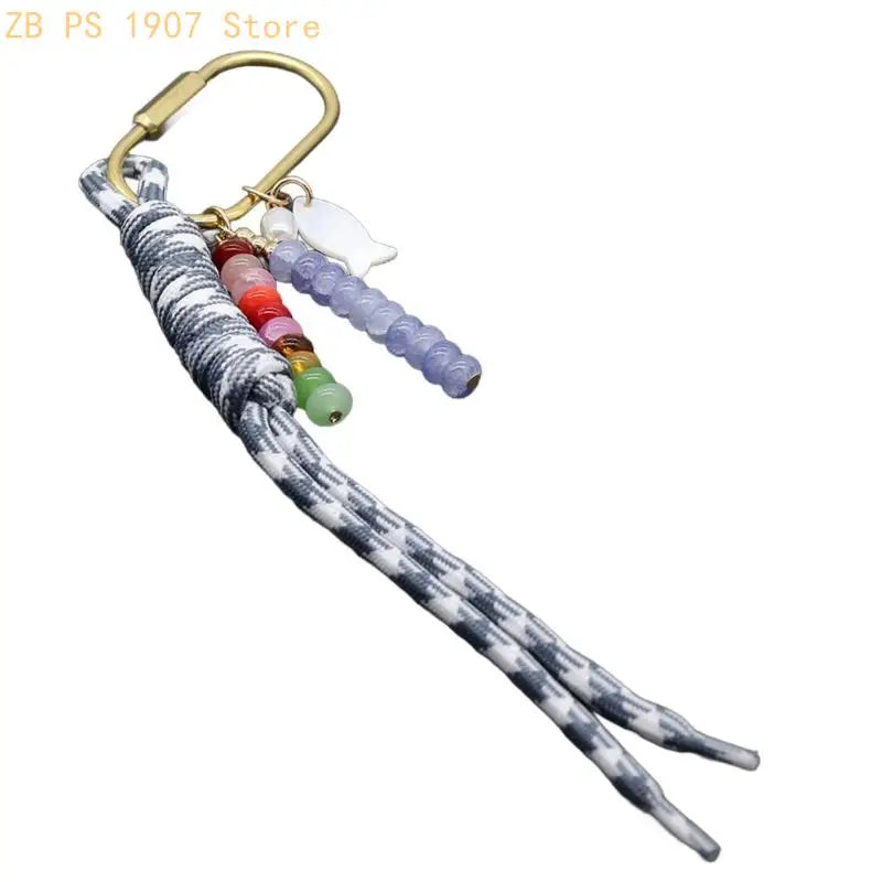 Handwoven Bag Charm Keychain with Fish Accent