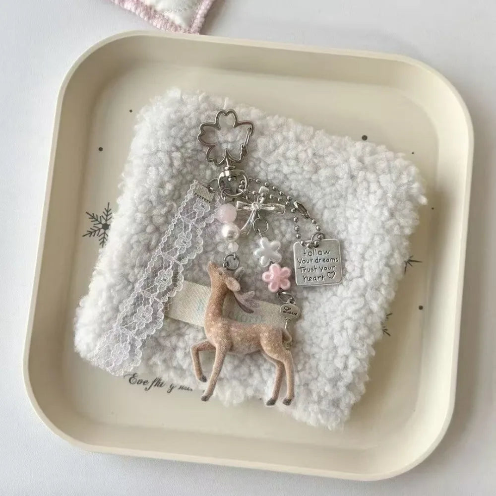 Cute Deer Keychain for Women Jewelry Handmade Korean Style Portable Phone Charms Bag Pendant Fashion Jewelry Accessories