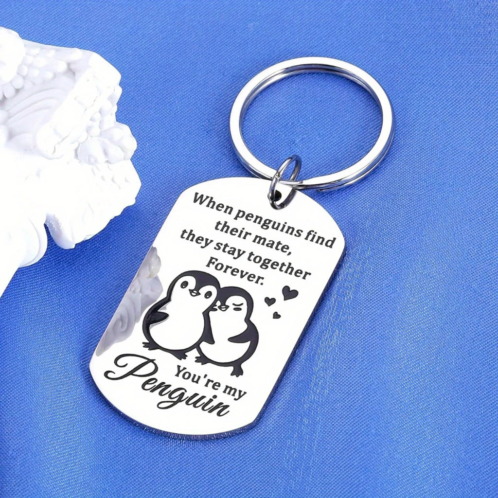 Engraved Penguin Stainless Steel Keychain