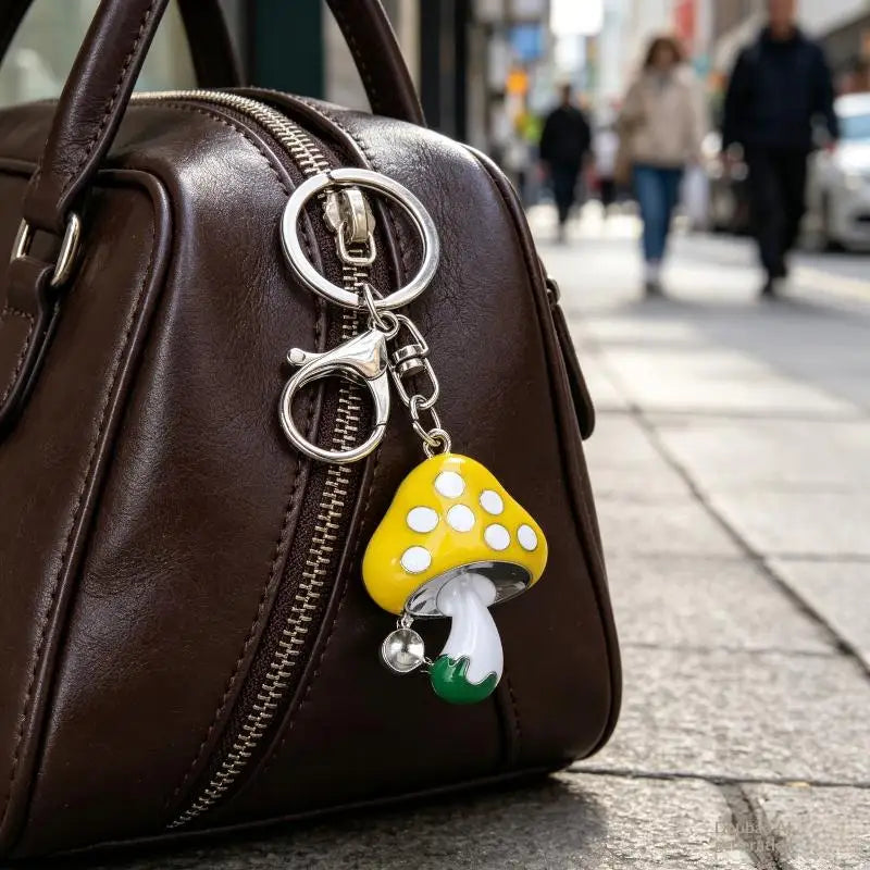 Mushroom Enamel Keychain with Charm Bell