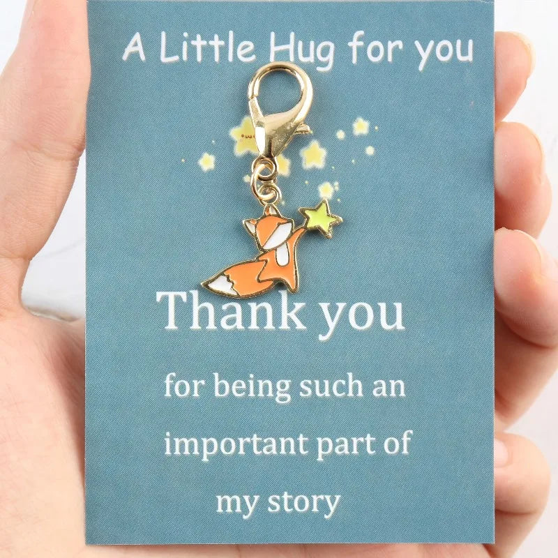8Cute little fox keychain set，Attached“A little hug for you”Inspirational greeting card、Decorative bag、Backpack Ornaments、Car Ke