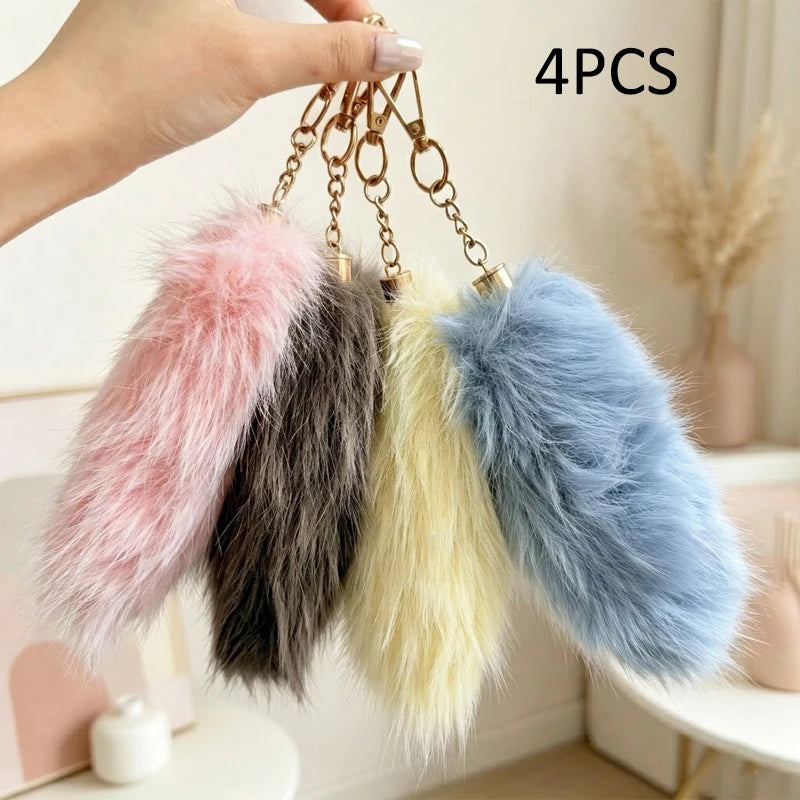 Fox Tail Keychain Irregular Car Keychain Bag Pendant Tail Animal Style Leopard Colored Keychain Cute Plush Keychain For Women