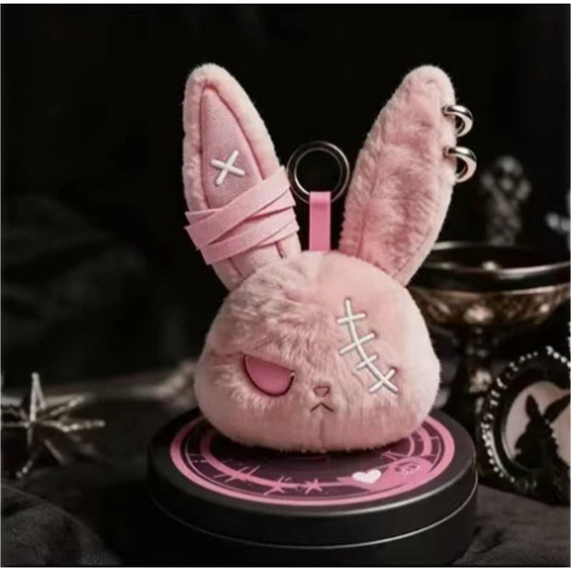 Gothic Rabbit Plush Keychain with Pierced Ears