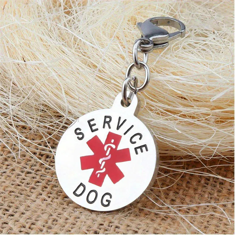 Double Snake Tag Medical Keychain Snake Staff Pendant SERVICE DOG Medical Logo Stainless Steel Movable Keychain Small Gift