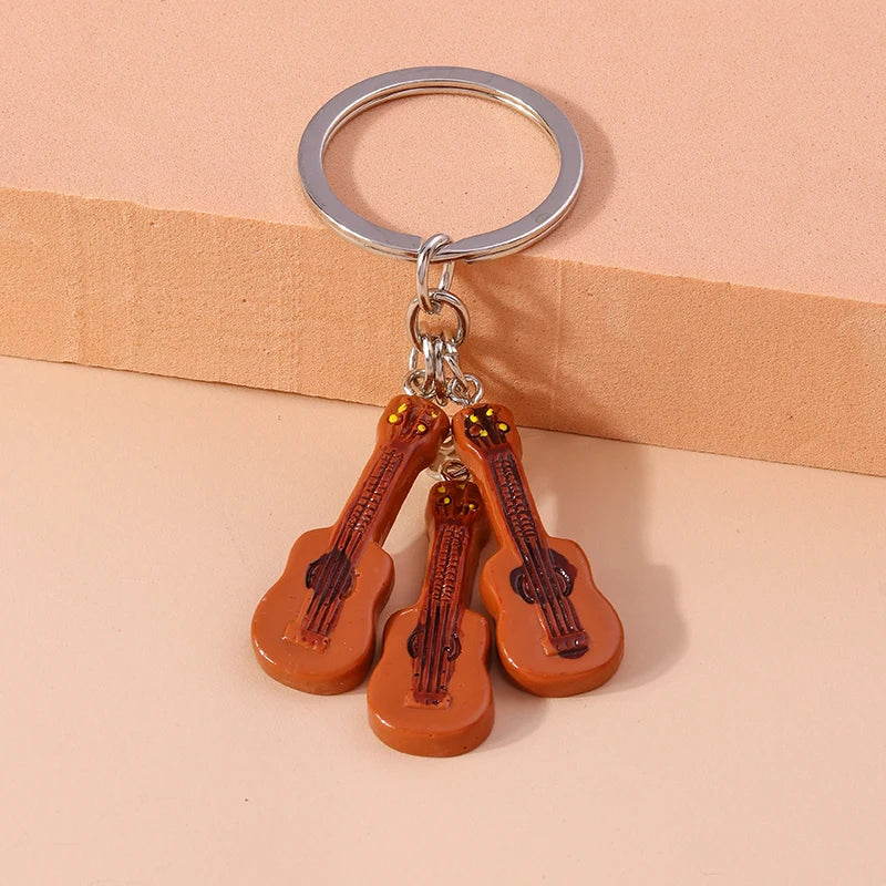 Silver-Plated Zinc Guitar Keychain