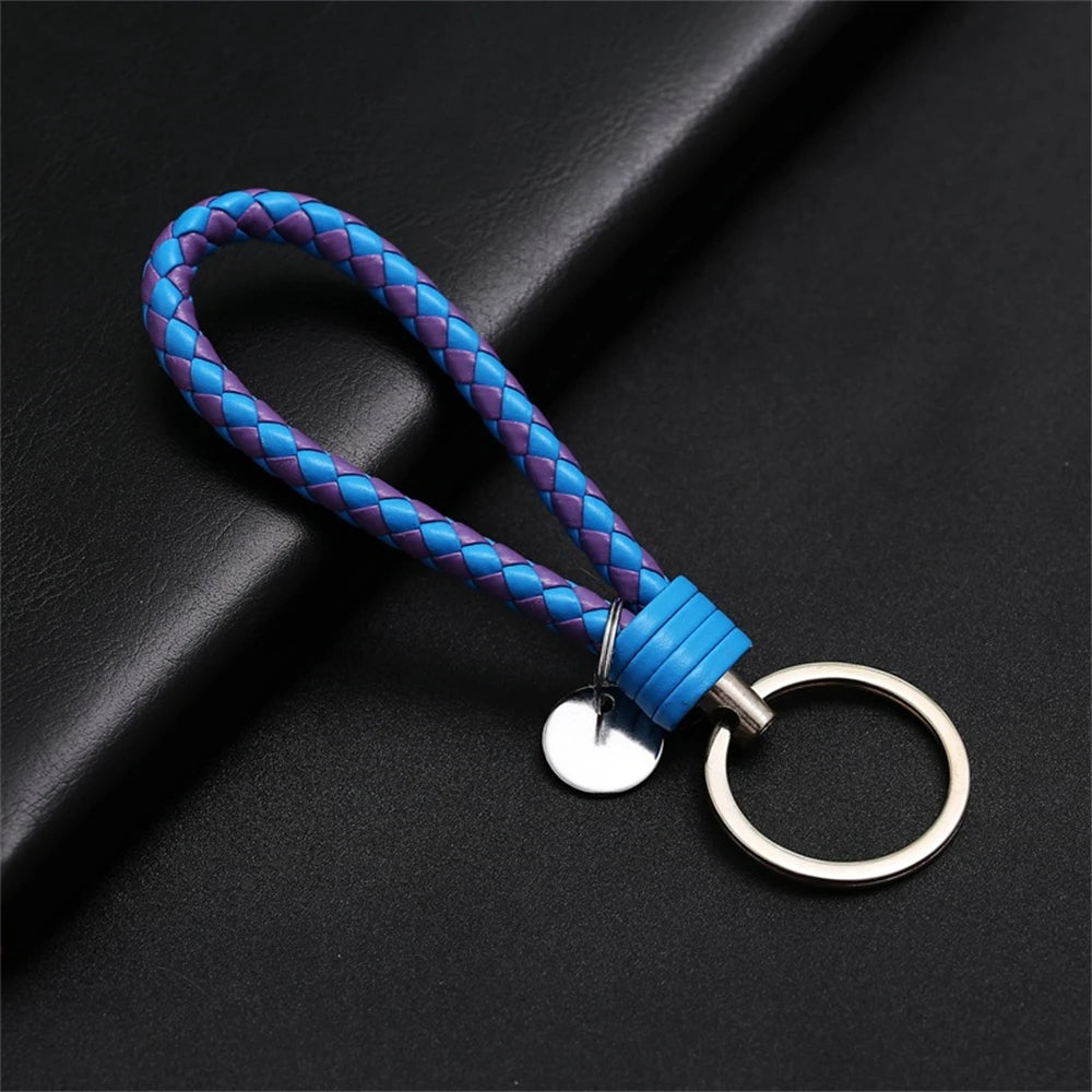 Braided PU Leather Keychain with Silver Buckle
