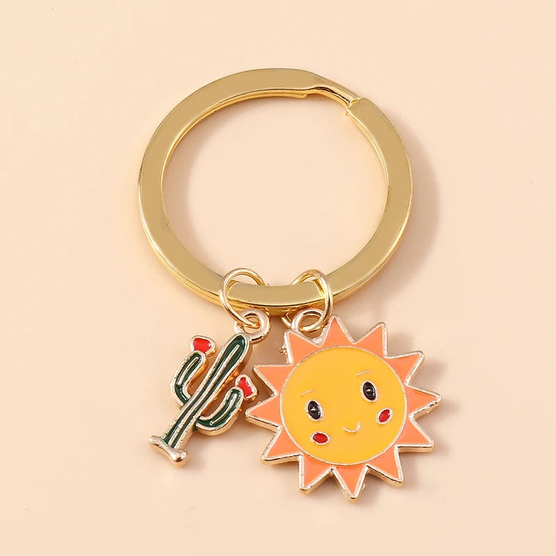 Enamel Cactus Keychain in Gold-Tone Alloy