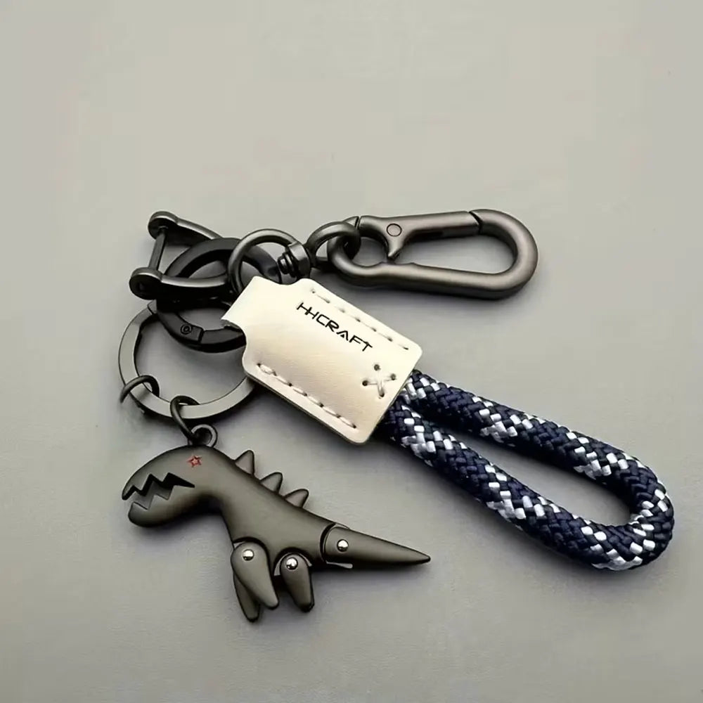 Matte Aluminum Dinosaur Keychain with Leather Cord