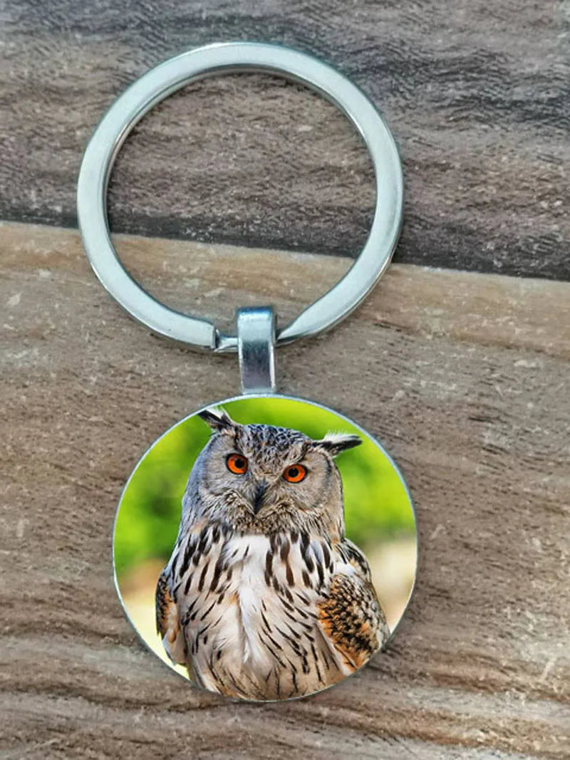 Round Owl Graphic Zinc Alloy Keychain
