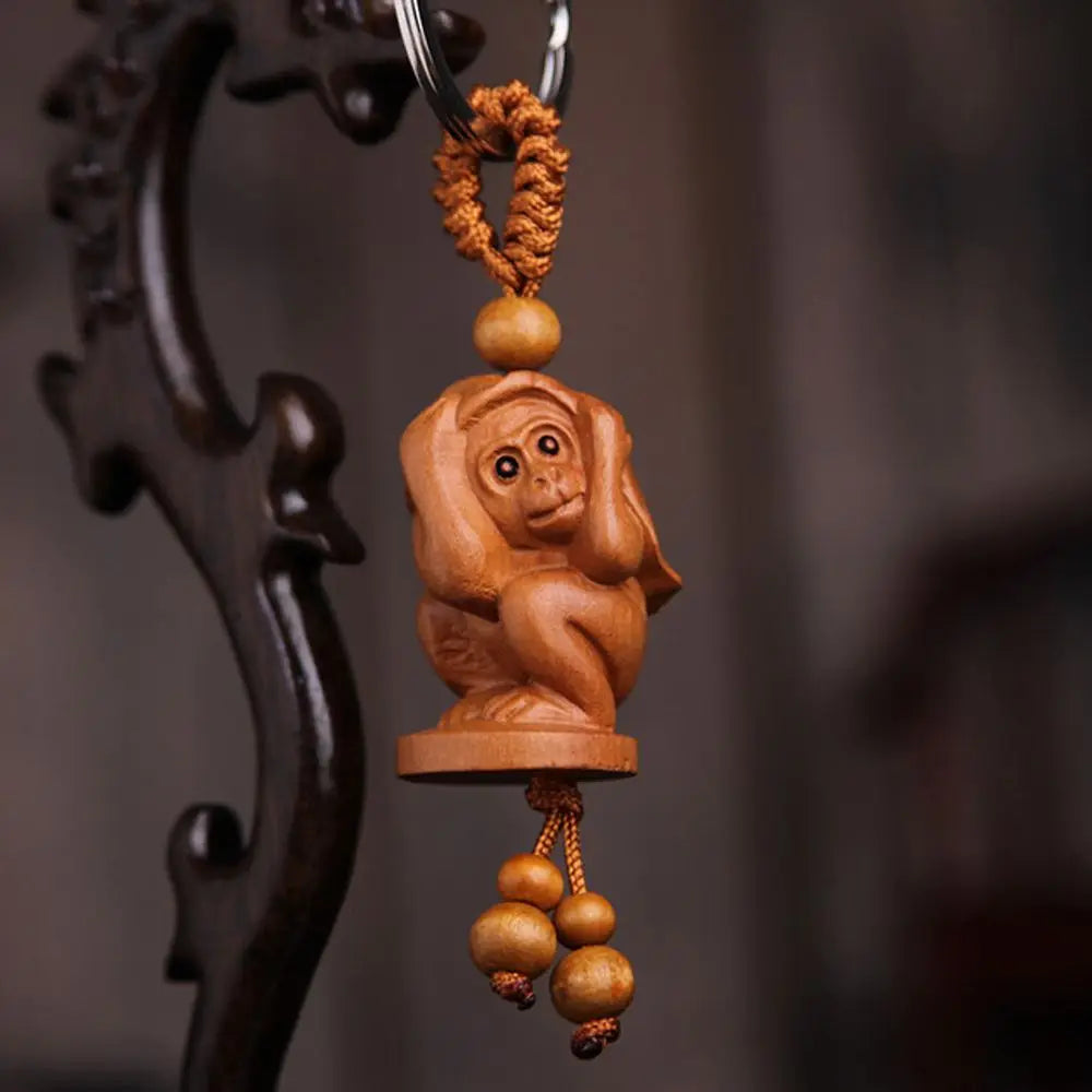 Snake Creative Lucky Gift Bag Pendant Mascot Car Key Ring Key Chain Mahogany Keychain Chinese 12 Zodiac Engraving Wood Keyring