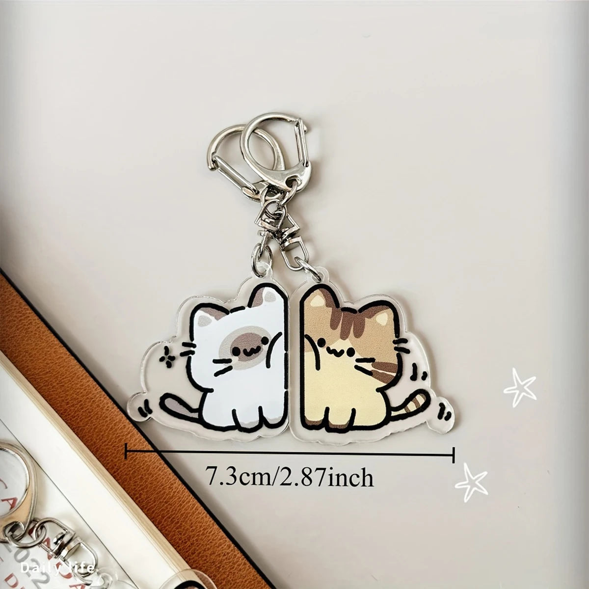 Matching Cat Keychain Set with D-Ring Clasp