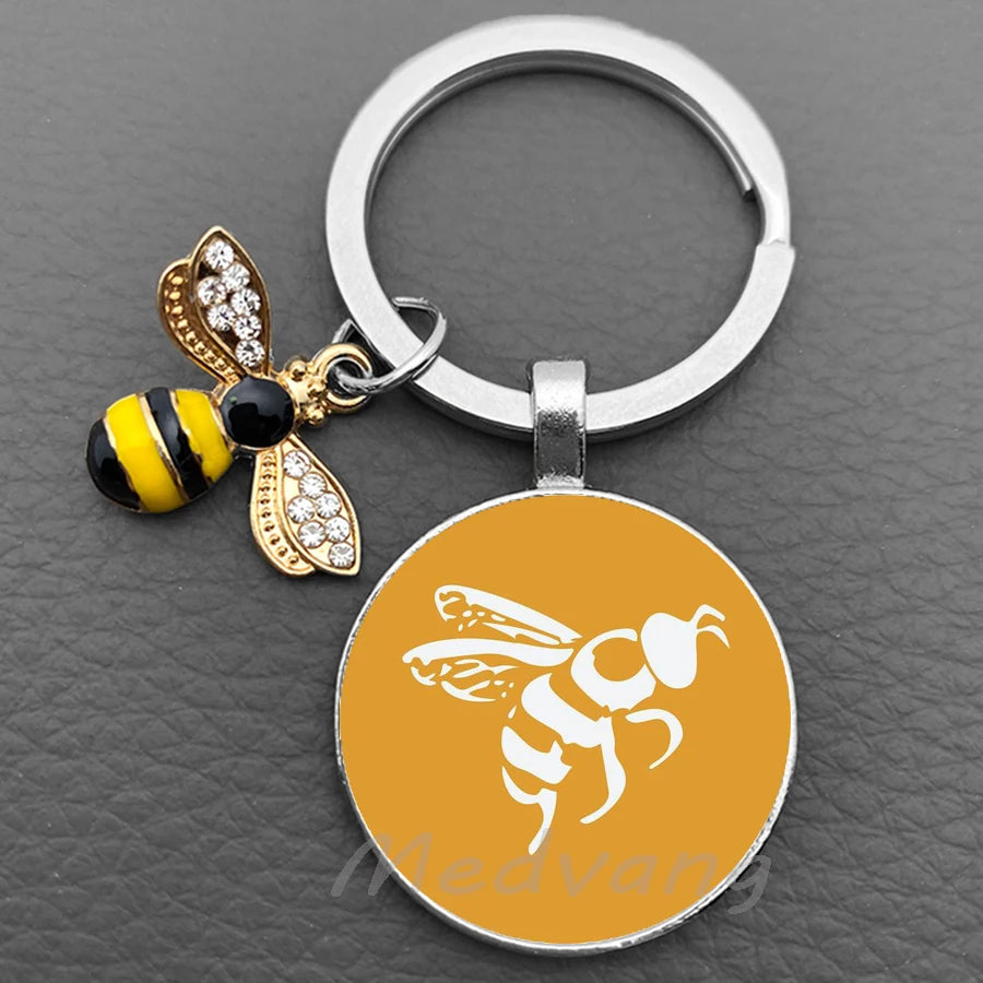 Bee-Themed Glass Dome Keychain with Charm