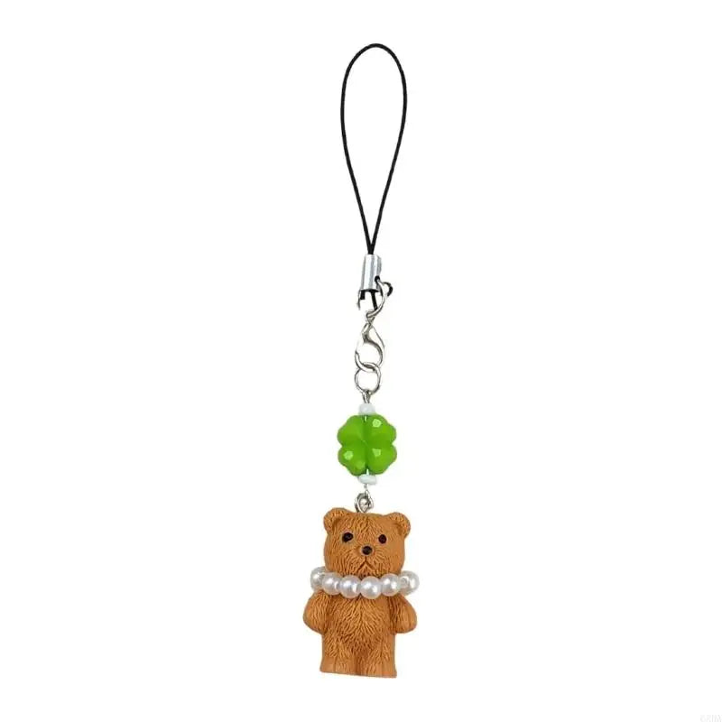 Bear Charm Keychain with Green Bead Accent