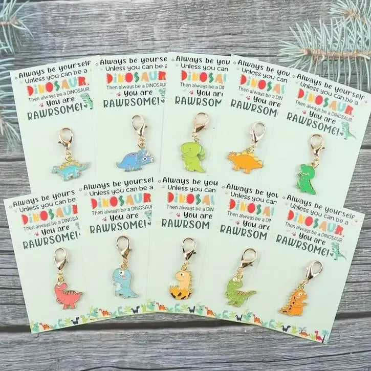 Dinosaur Keychains with Backing Cards, 10-Pack