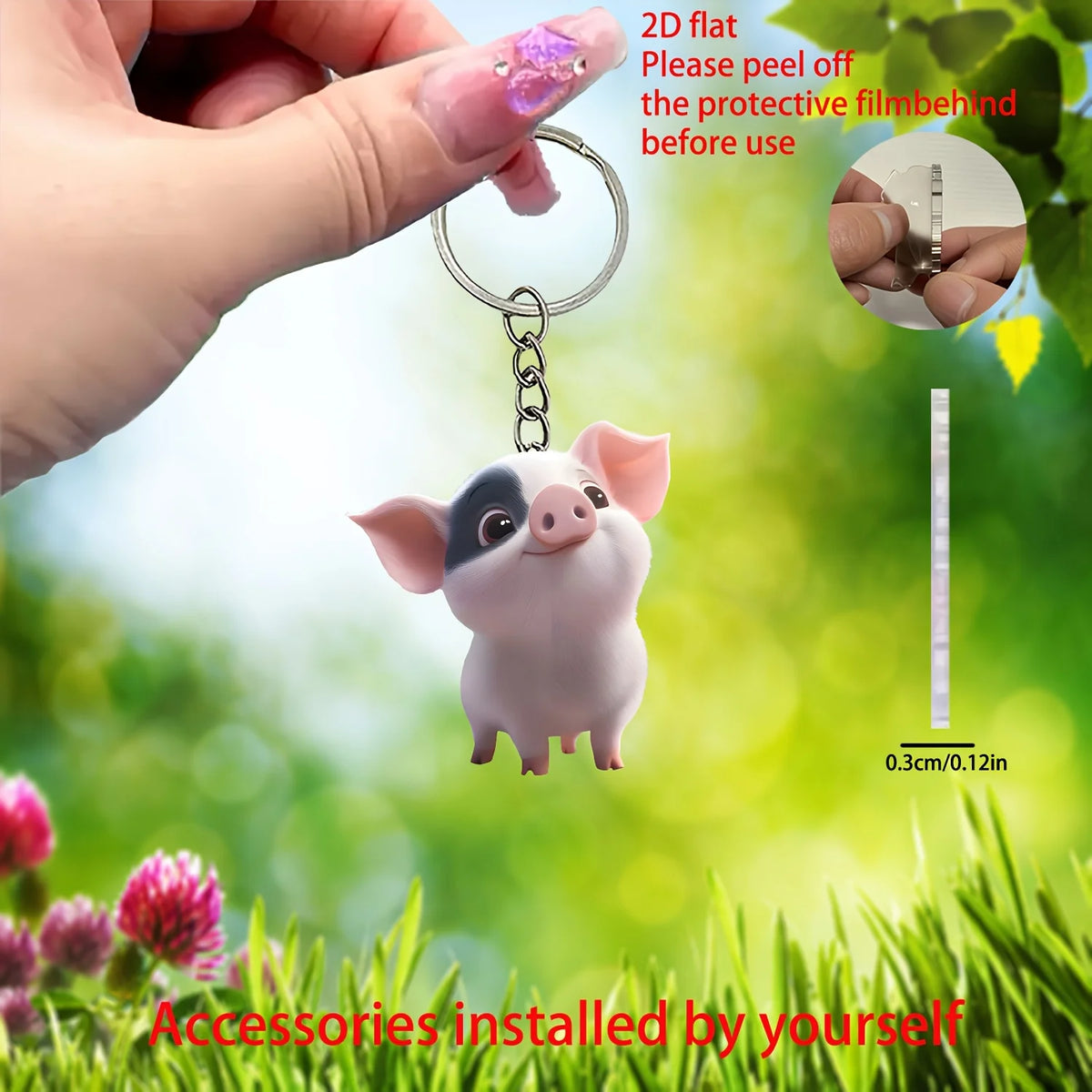 Pig-Shaped Acrylic Keychain with 5 cm Flat Charm