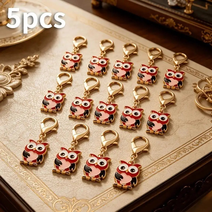 1/5/10/20/50/100pcs Kawaii Owl Keychain Set - Red And Owl, Expressive Eyes, Durable Zinc Alloy, Perfect for Birthdays, Christmas
