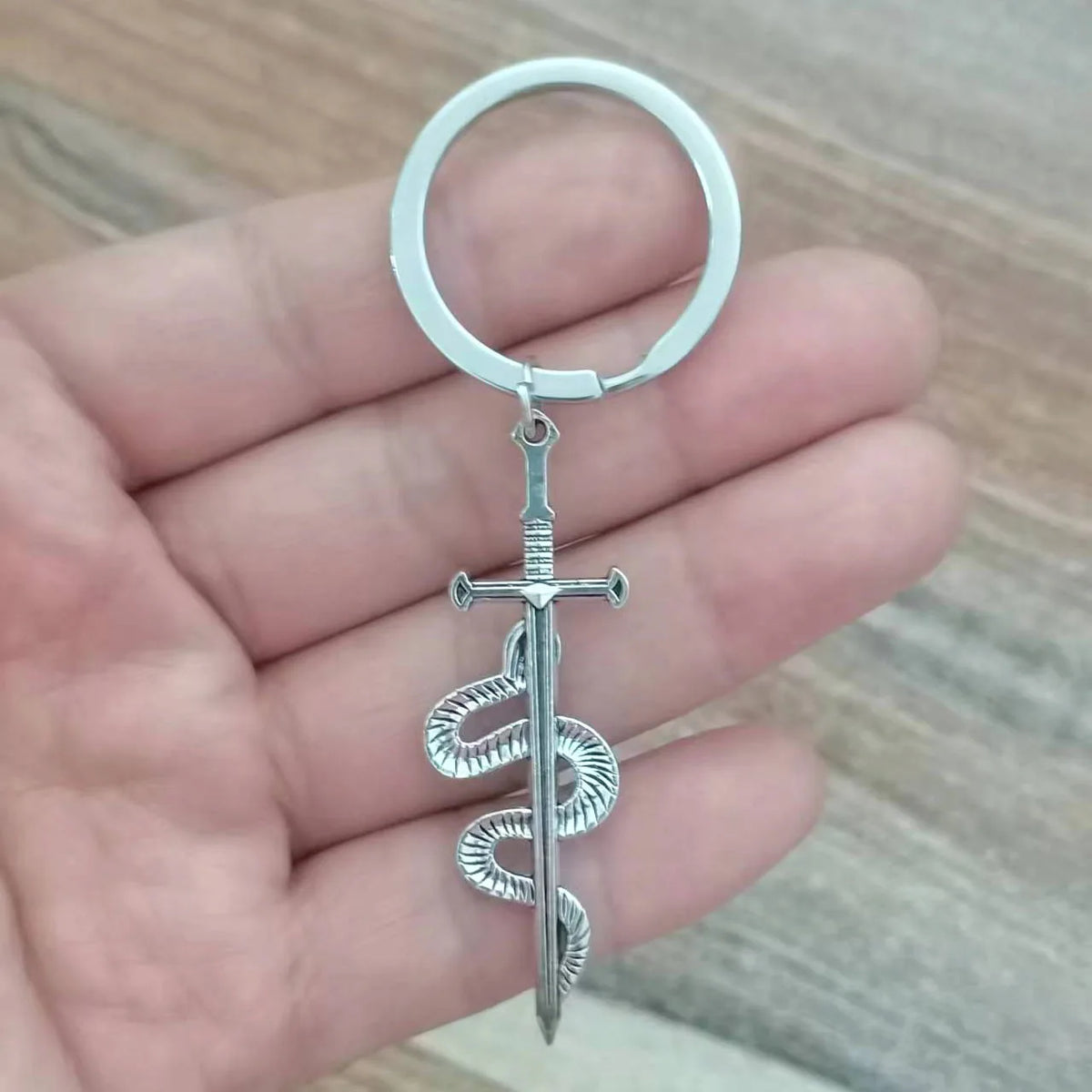 Snake-and-Sword Keychain in Zinc Alloy