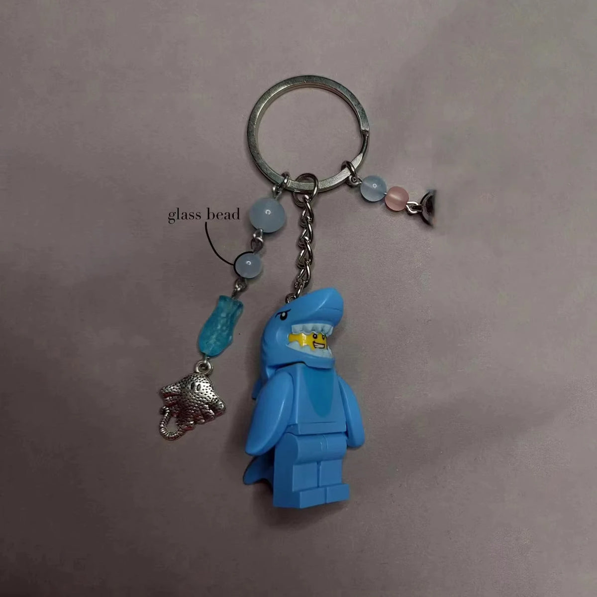 Matching Magnetic Shark Keychain Handmade Shark Suit Guy Key Ring with Czech Glass Beads Cute Couple Gift for Her & Him