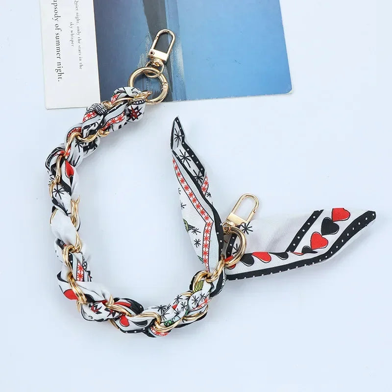 Mobile Phone Chain Key Chain Creative Hand Chain New Woven Silk Scarf Double Buckle Mobile Phone Lanyard Wrist Strap